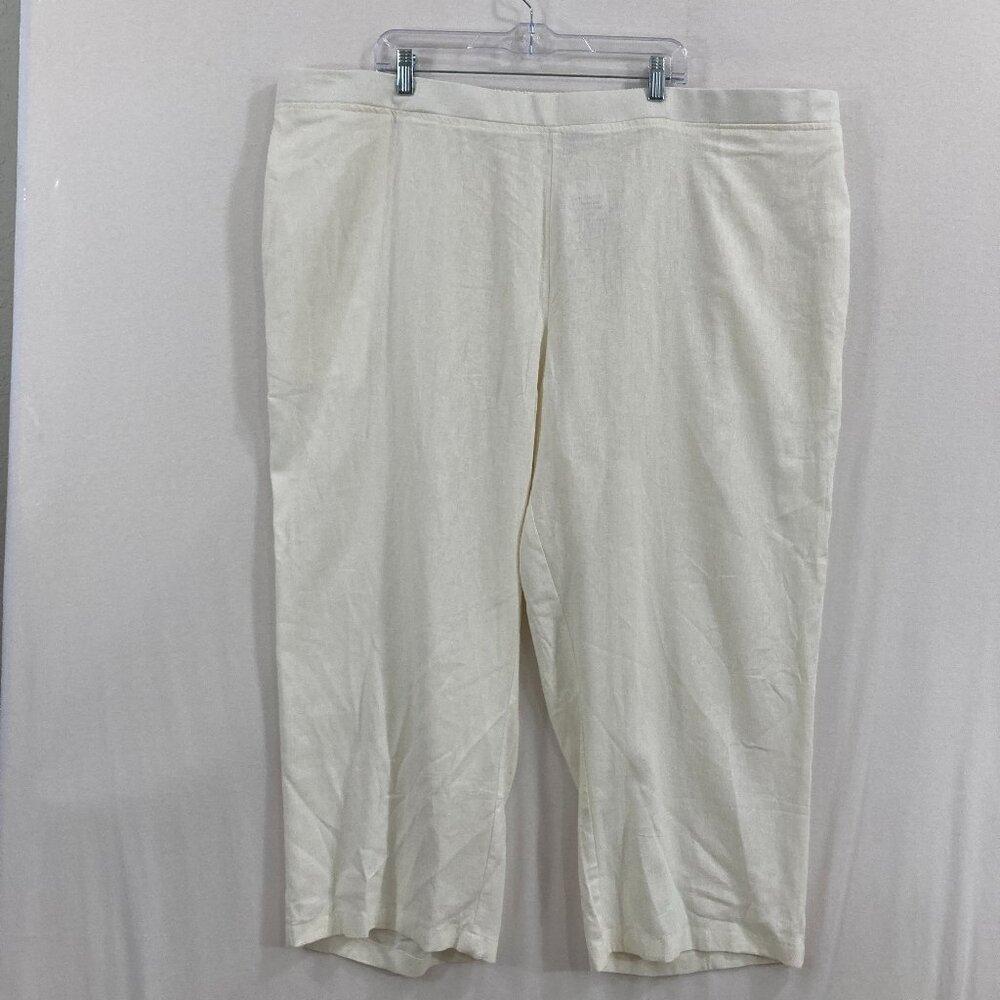 New Woman Within Pants size 32W Petite White Linen Pants Cropped Vacation Summer